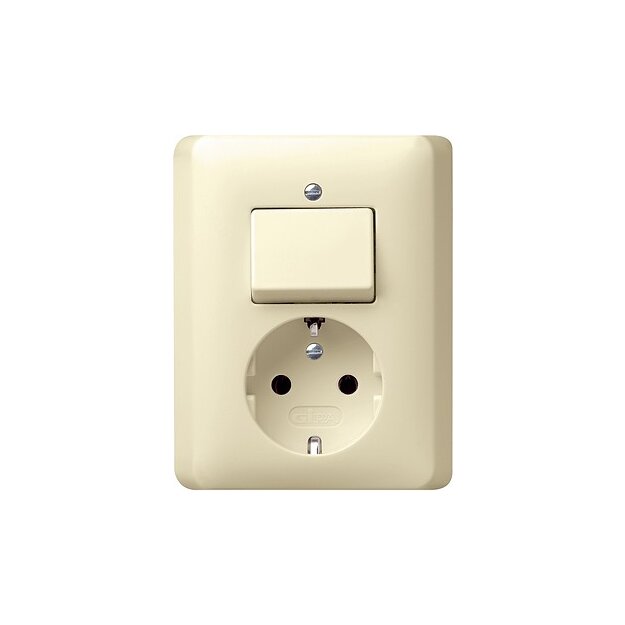 Gira 017601 Kombi Aus-Wechsel-Schalter/Schuko Vollplatte Standard 55 Cremeweiß