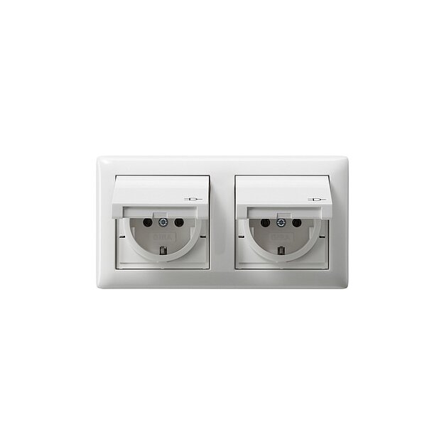 Gira 115803 Schuko Klappdeckel + Set IP44 + Rahmen 2-fach Standard 55 Reinweiß