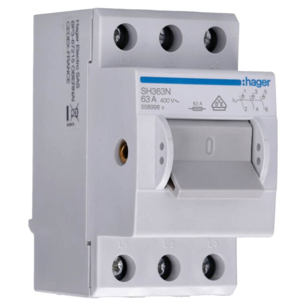 Hager Kompaktschalter Ausschalter SH363N 63A 3S 400V AC 2,5 PLE