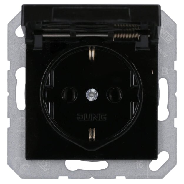 Jung A1520KLSW SCHUKO Steckdose mit Klappdeckel Schwarz Serie A