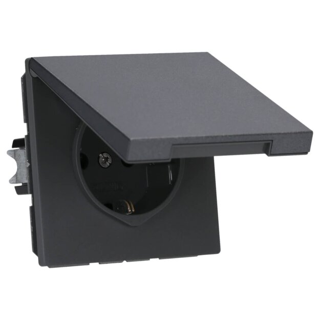 Jung AL1520KIKLAN SCHUKO Steckdose m.Klappdeckel KI (lackiertes Aluminium) Anthrazit Serie LS
