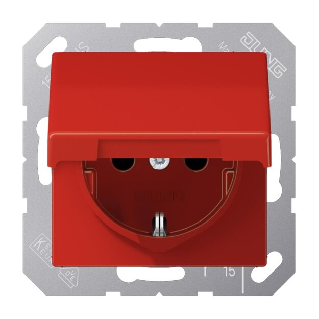 Jung AS1520BFKLRT SCHUKO Steckdose m.Klappdeckel (Thermoplast bruchsicher) Rot Serie AS