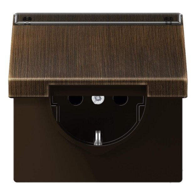 Jung ME1520NAKLAT SCHUKO Steckdose m.Schriftfeld u.Klappdeckel (Messing) Messing Antik Serie LS