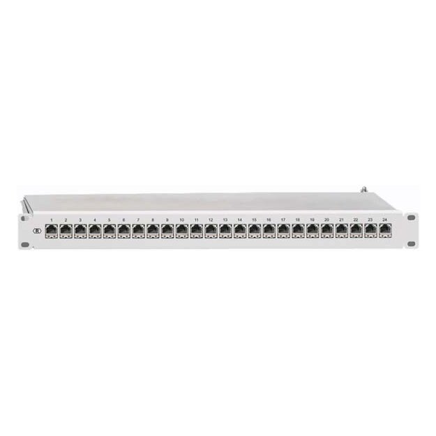 Rutenbeck ClassEA iso-Patchpanel geschirmt 19/1 HE mit 24 RJ45-Steckbuchsen Direktmontage Lichtgrau PP-ClassEA iso-24/1