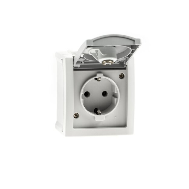 Pacific FR Schuko-Steckdose Abschließbar Grau – IP54, IK05, Aufputzmontage, Inkl. 2 Schlüssel