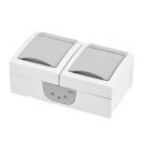 Aufputz Feuchtraum Steckdose 2-fach waagrecht IP54, vorverdrahtet, Modell Pacific, grau