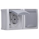 Aufputz Feuchtraum Steckdose 2-fach waagrecht IP54, vorverdrahtet, Modell Pacific, grau