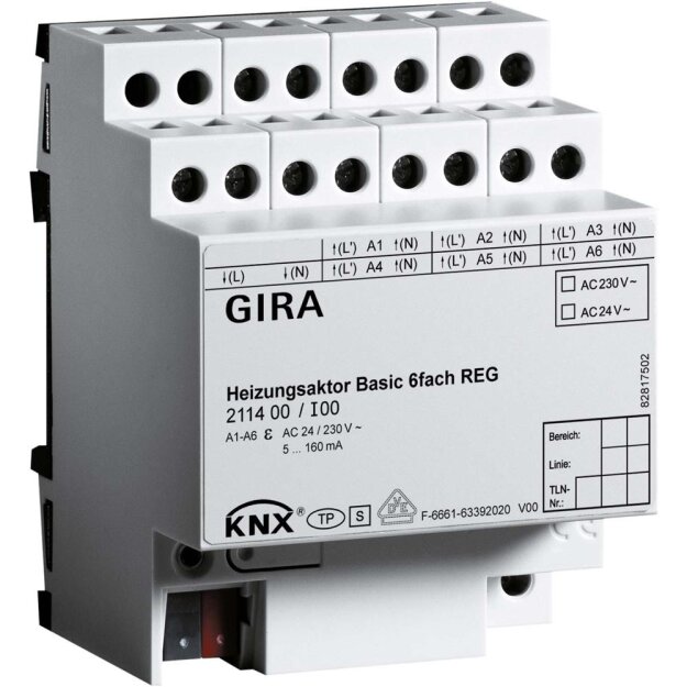 Gira 211400 Heizungsaktor Basic 6-fach KNX REG