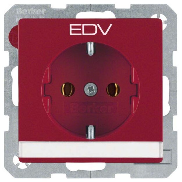 Berker 47506015 Steckdose SCHUKO mit Beschriftungsfeld und Aufdruck Q.1/Q.3 Rot samt