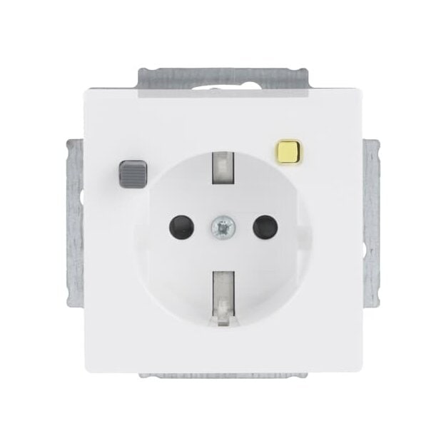 Busch-Jaeger 3120 EUCB-84 FI-SCHUKOMAT SCHUKO® Steckdosen-Einsatz mit Fehlerstrom-Schutzschalter (Thermoplast) Studioweiß 2CKA003116A0662