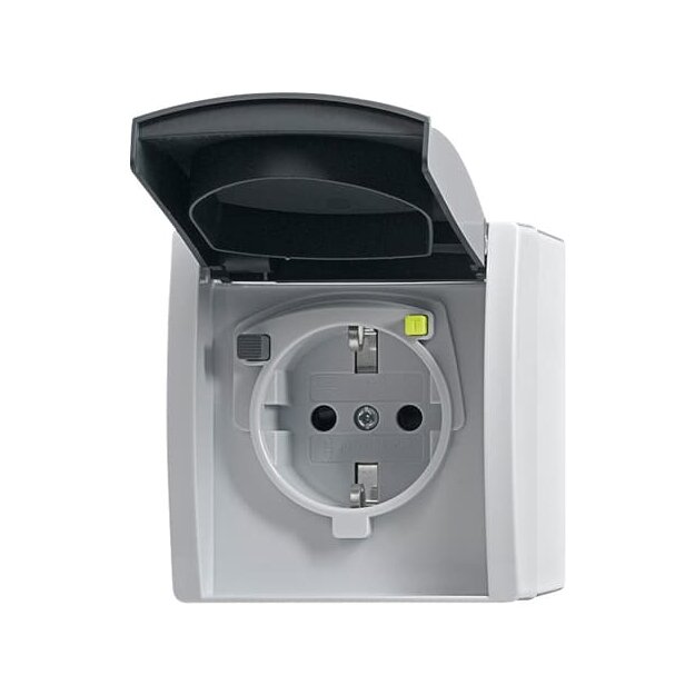 Busch-Jaeger 3120 EWB-53 FI-SCHUKOMAT SCHUKO® Steckdose mit Fehlerstrom-Schutzschalter (Thermoplast) Grau ocean® (IP 44) Aufputz Steckdose 2CKA003116A0664