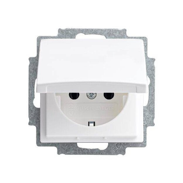 Busch-Jaeger 20 EUKR-914 SCHUKO® Steckdosen-Einsatz mit Klappdeckel (Thermoplast) Alpinweiß Busch-balance® SI 2CKA002018A1512