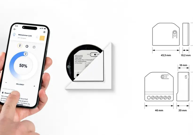 JUNG HOME Puck zur Nachrüstung mit App-Steuerung und kompakter Unterputz-Installation