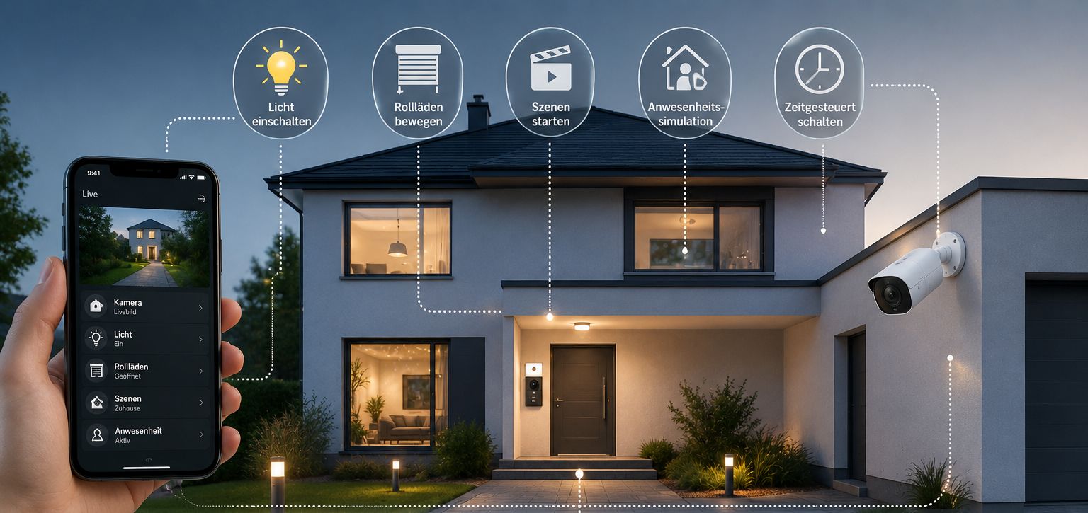 Smart Home Sicherheit mit Kamera Lichtsteuerung und Anwesenheitssimulation