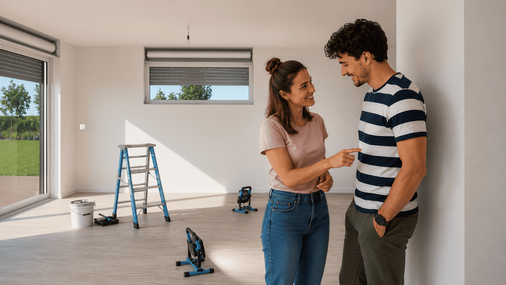 Paar in einer renovierten Wohnung mit Smart Switches