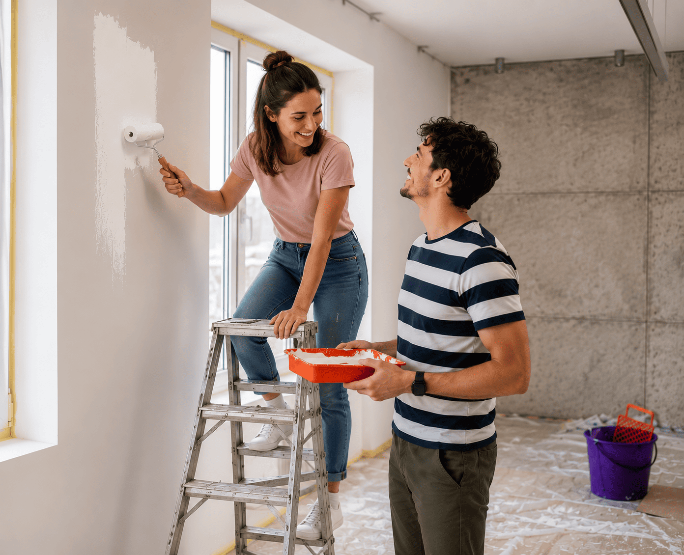 Paar bei der Renovierung einer Wohnung