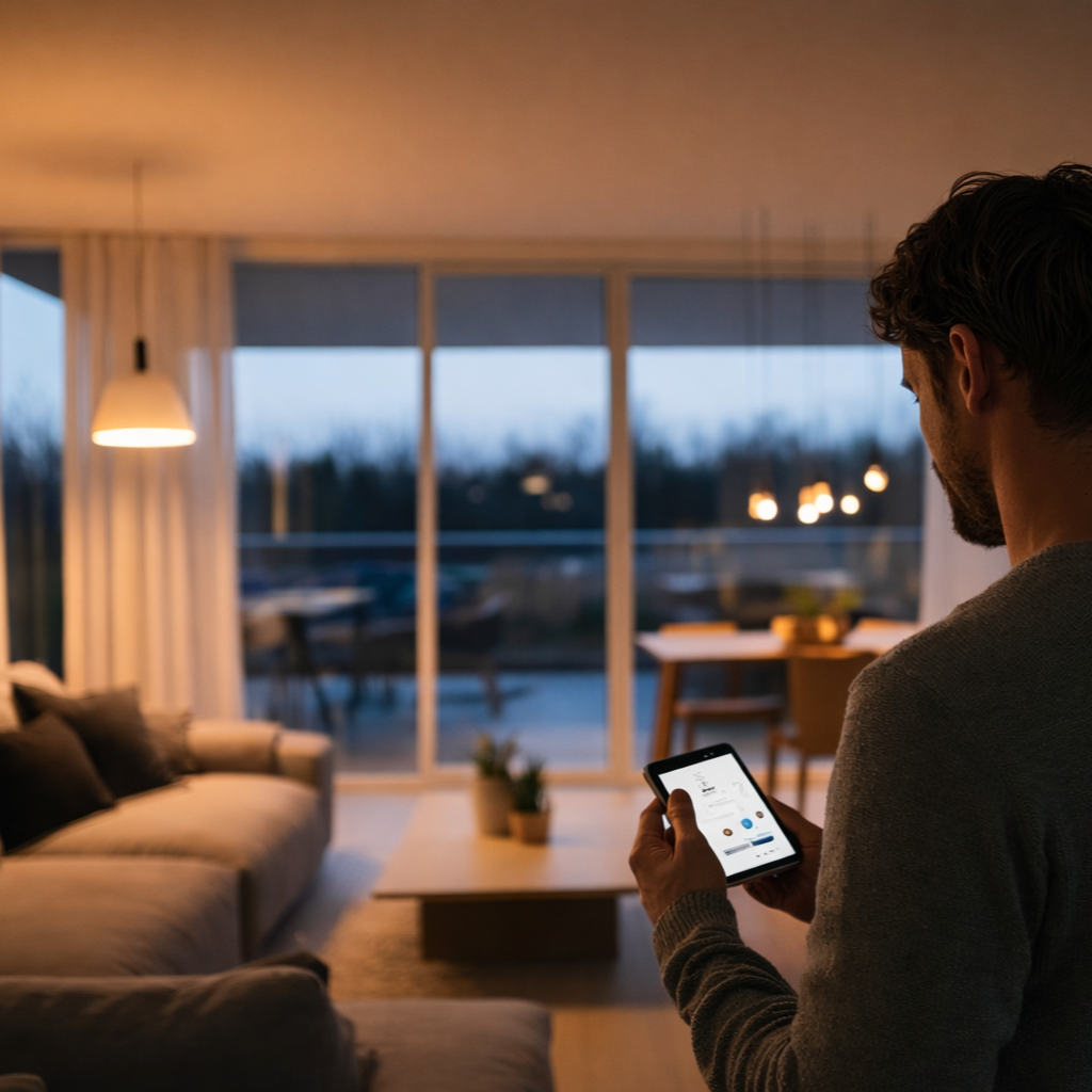Dimmbare Wohnzimmerbeleuchtung mit JUNG HOME Puck Dimmer – Licht stufenlos dimmen und Szenen steuern