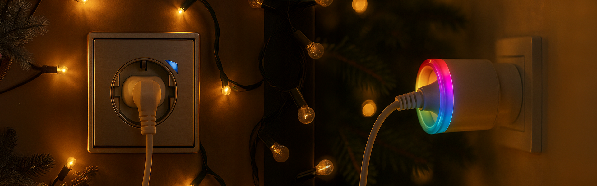 Weihnachtsbeleuchtung im Wohnzimmer mit smarten Steckdosen